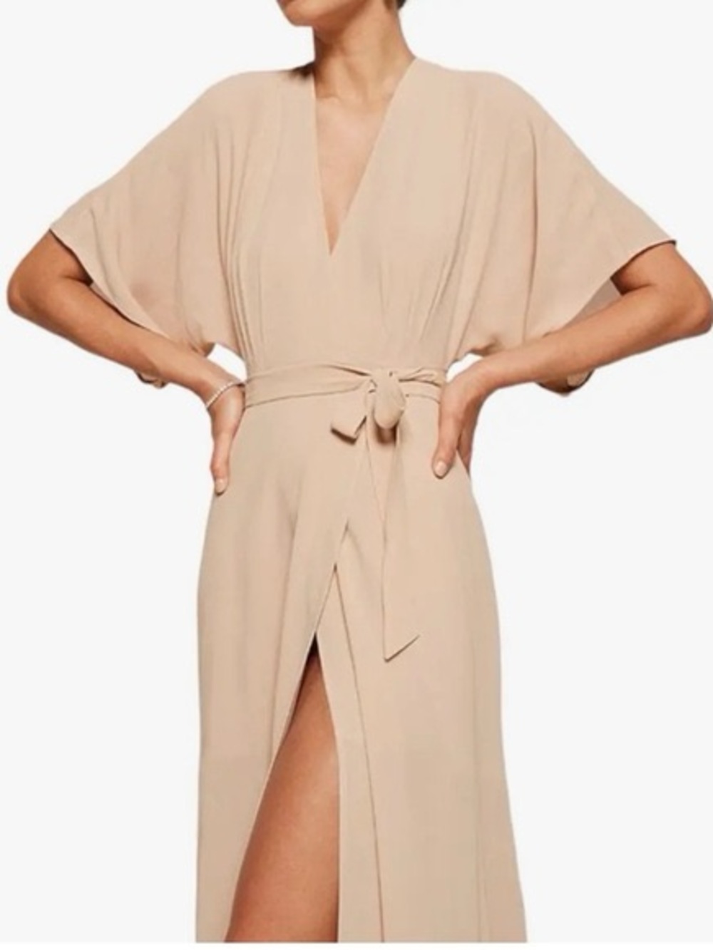 Reformation Beige Wrap Maxi Dress with Waist Tie